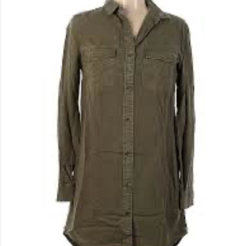 H&M olive army green work campus grunge long button up shirt size 4 - Picture 11 of 11
